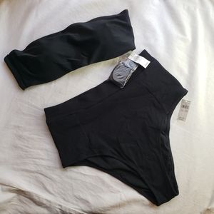 Aerie Bikini Set Ribbed High Cut Cheeky Bottom and Bandeau L